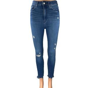 Zara Women's Blue Distressed Frayed High Waist Skinny Denim Jeans Pants Size 4